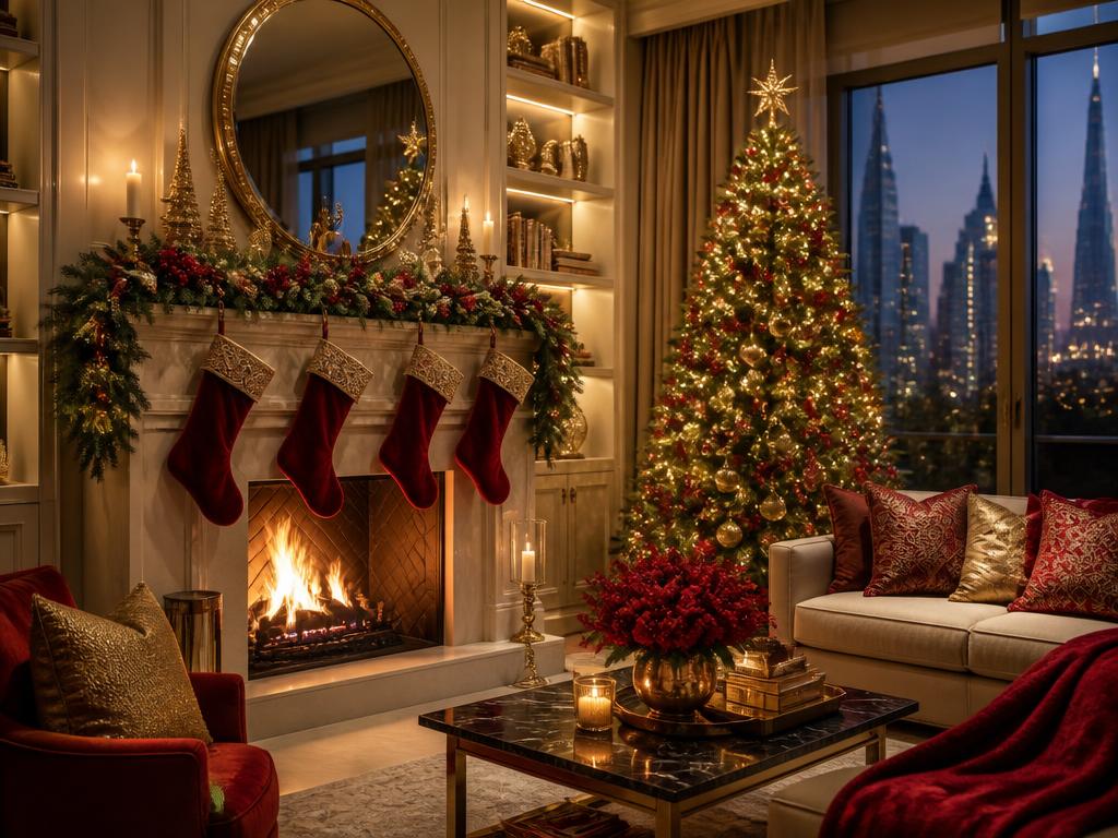 Living room fireplace Christmas decor